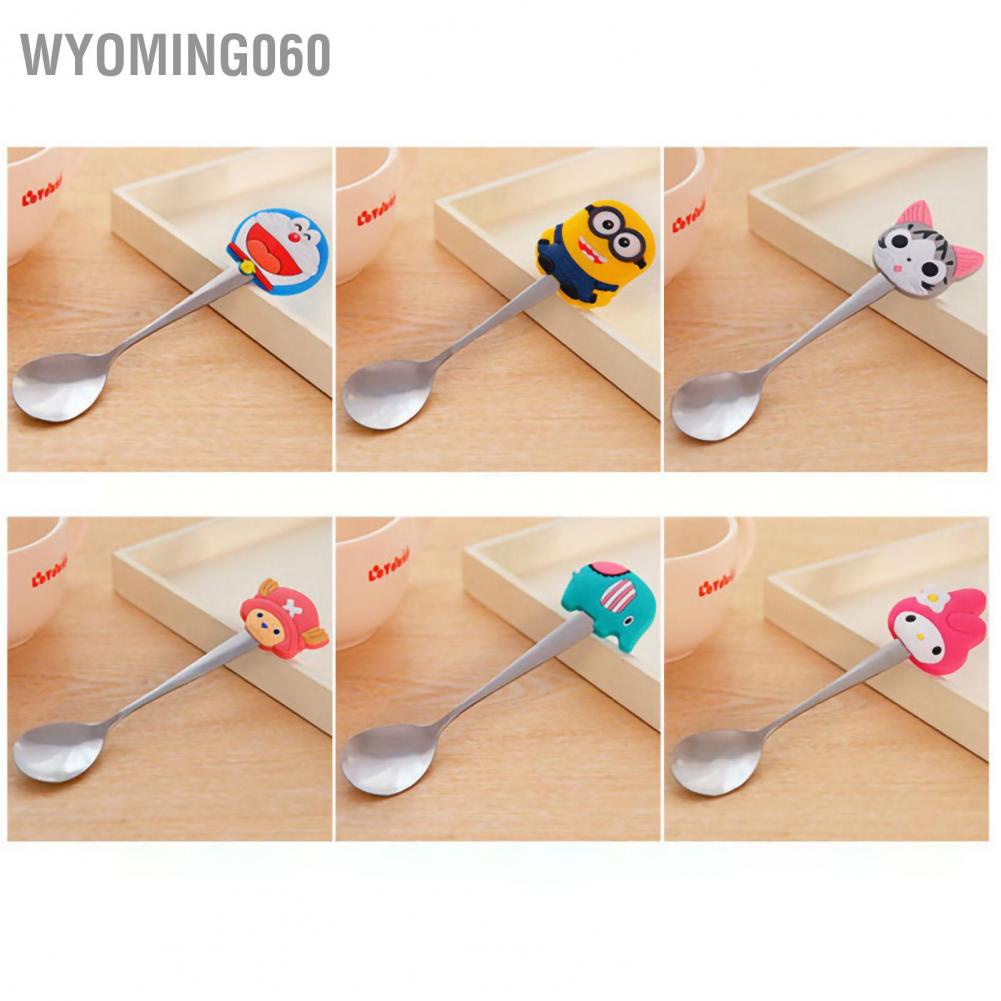 Wyoming060 Creative Cute Stainless Steel Spoon with Silicone Handle Dinner for Coffee Stirring Small Snacks