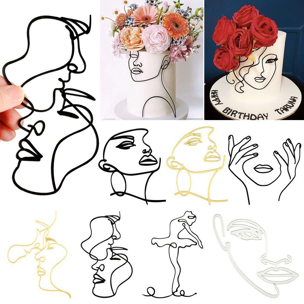 YNATURAL Que Cắm Trang Trí Bánh Kem Hình Cô Gái Màu Vàng / Bạc / Đen Tối Giản