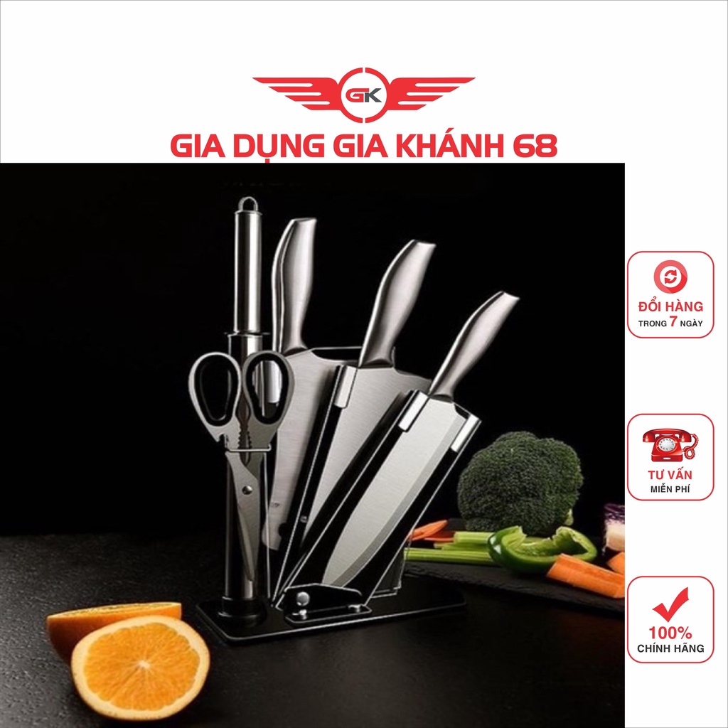 Bộ Dao Nhật Nhà Bếp Cao Cấp 6 Món Kèm Giá Đựng - Dao Nhật Dụng Cụ Nhà Bếp