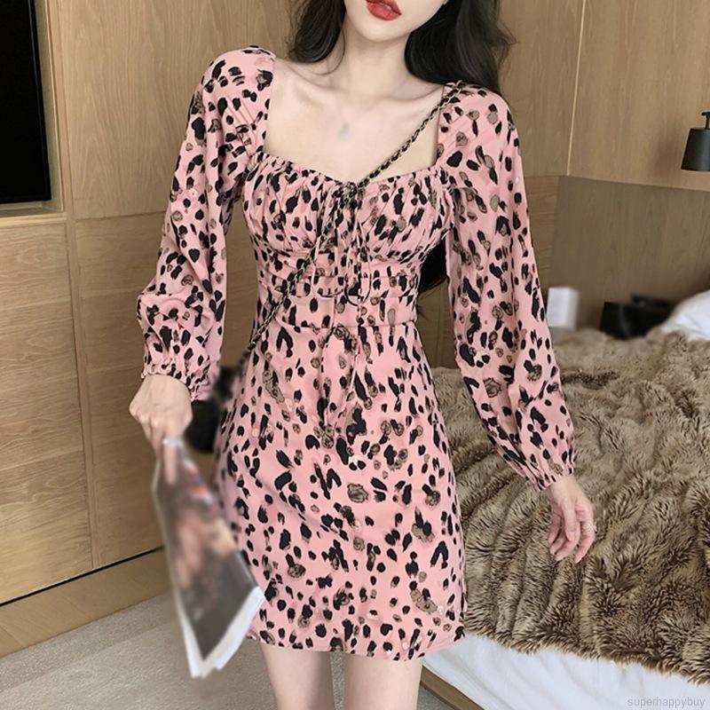 Đầm Tay Phồng Họa Tiết Da Báo Phong Cách Hàn Quốc