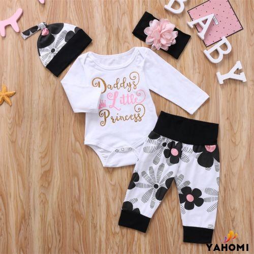 ❀Yaho❀Newborn Infant Baby Girl Outfits Clothes Set Romper Bodysuit+Pants Leggings 4PCS