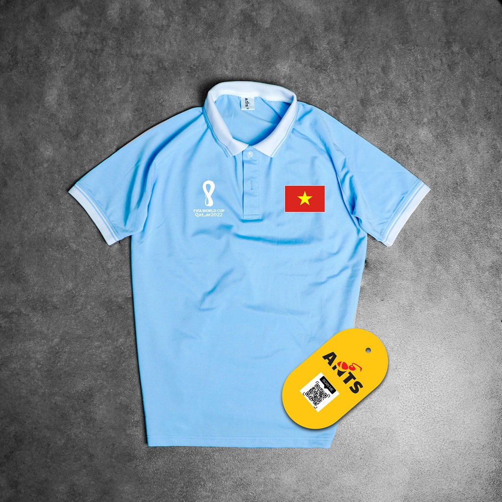 Áo Polo thể thao Việt Nam, áo Polo thể thao cổ bẻ vải cá sấu poly 4 chiều co giãn thoáng mát, bo dệt cao cấp