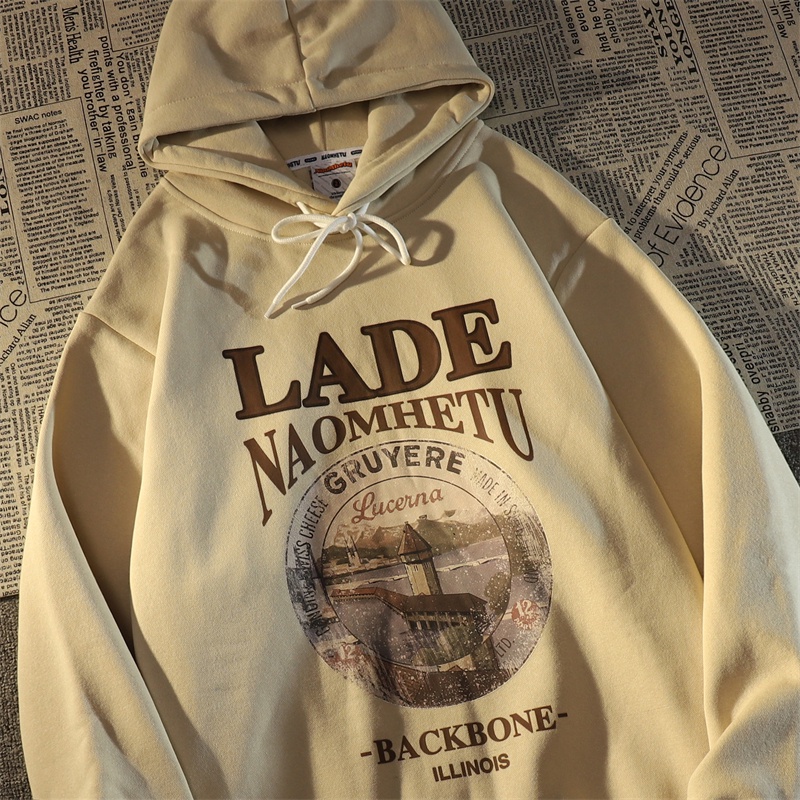 Áo hoodie ZHELIHANGFEI tay dài dáng rộng phong cách cổ điển Mỹ thời trang dễ phối đồ
