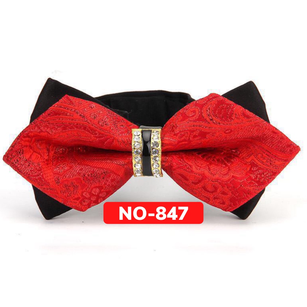 Nơ cài cổ áo Nam màu đỏ đính đá thời trang dành cho chú rể, dự tiệc, chụp ảnh NO-847