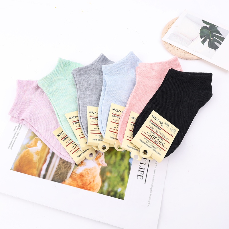 1 Đôi Vớ Cotton Mềm Mại Màu Trơn Thấm Hút Mồ Hôi Thoáng Khí Dễ Thương Cho Nữ