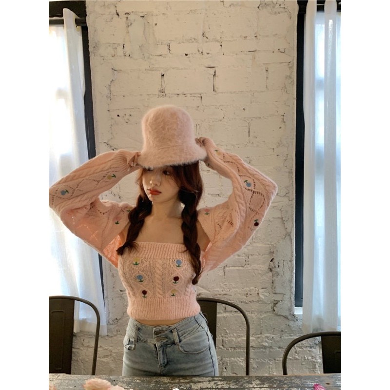 Set áo ống+áo khoác croptop len dệt kim cực xinh xắn phong cách ulzzang Hàn Quốc SAM SAM BOUTIQUE | BigBuy360 - bigbuy360.vn