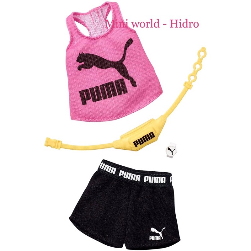 Set quần áo phụ kiện Puma cho búp bê Barbie chính hãng.