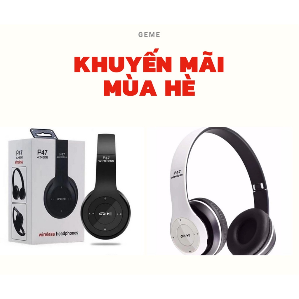 Tai Nghe Chụp Tai Bluetooth P47 Tai Nghe Không Dây Có Mic, Âm Bass Mạnh Mẽ,Nghe Nhạc Cực Hay, Có Khe Cắm Thẻ Nhớ