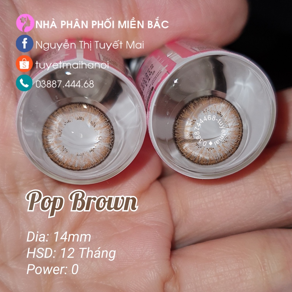 Kính Áp Tròng Màu Nâu Tự Nhiên Pop Brown 14mm 0 Độ - Lens Hàn Quốc Chính Hãng Vassen Sexy Me