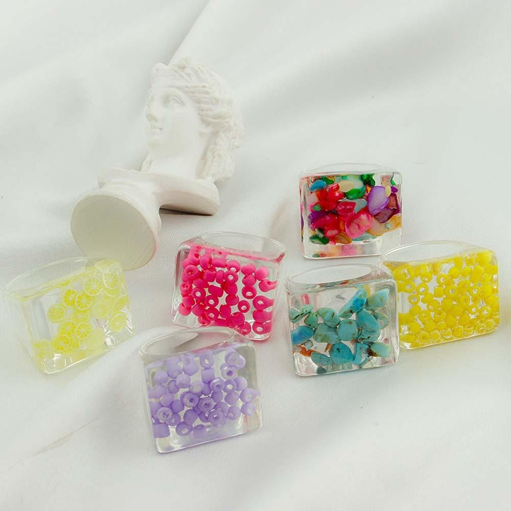 EXPEN Nhẫn Đính Hạt Nhựa Nhiều Màu Sắc Thời Trang Cho Nữ