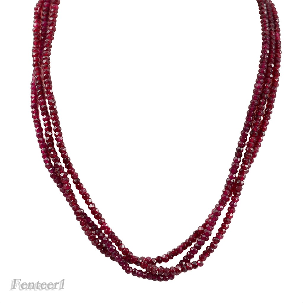 Vòng Cổ Đá Ruby Tự Nhiên 3 Lớp 3x4mm Phong Cách Cổ Điển