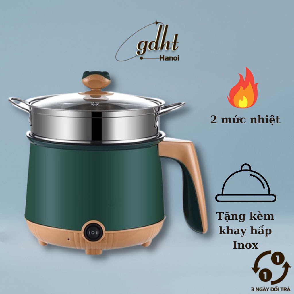 Nồi điện mini 2 tầng nấu lẩu chống dính cao cấp kèm khay hấp Inox có 2 nấc nhiệt 18cm(saban)