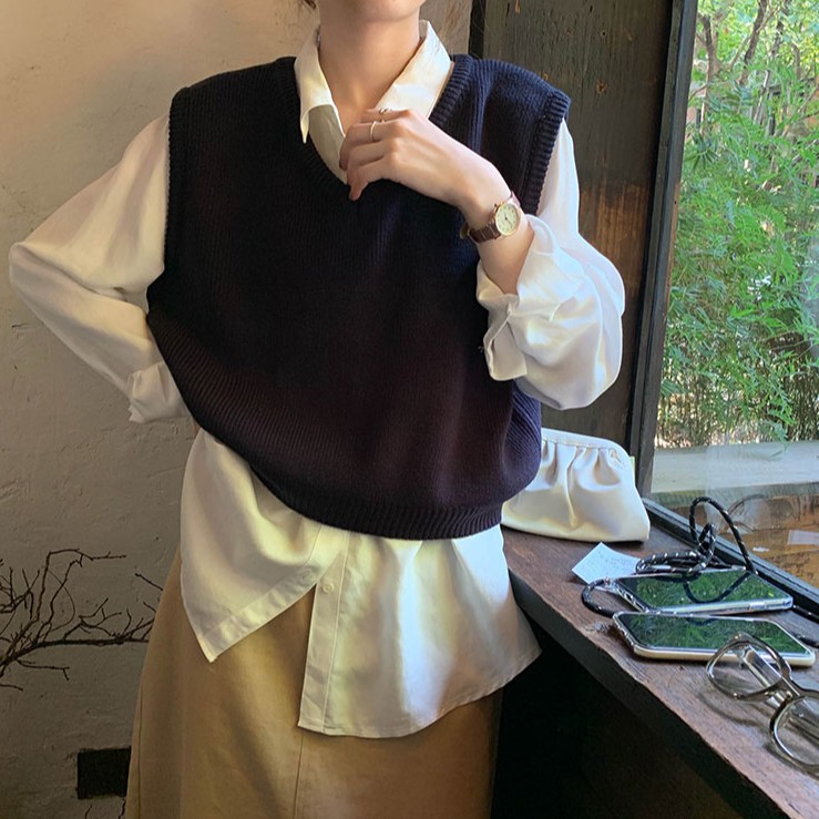 Áo Dệt Kim Sát Nách Dáng Rộng Cổ Chữ V Thời Trang Cá Tính | BigBuy360 - bigbuy360.vn