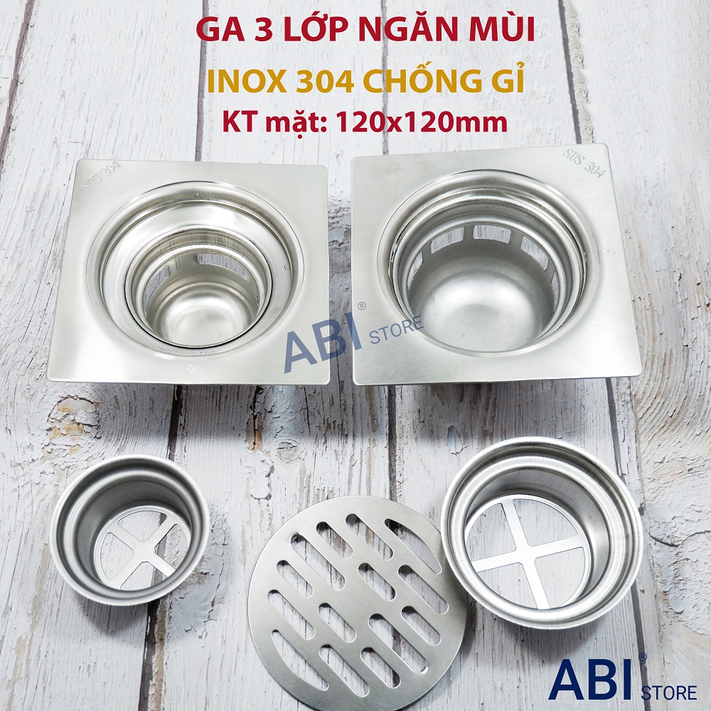 Ga thoát sàn inox 304 chống hôi dày đẹp, phễu thoát nước nhà tắm 3 lớp, ga thúc sâu D76,D90,D110