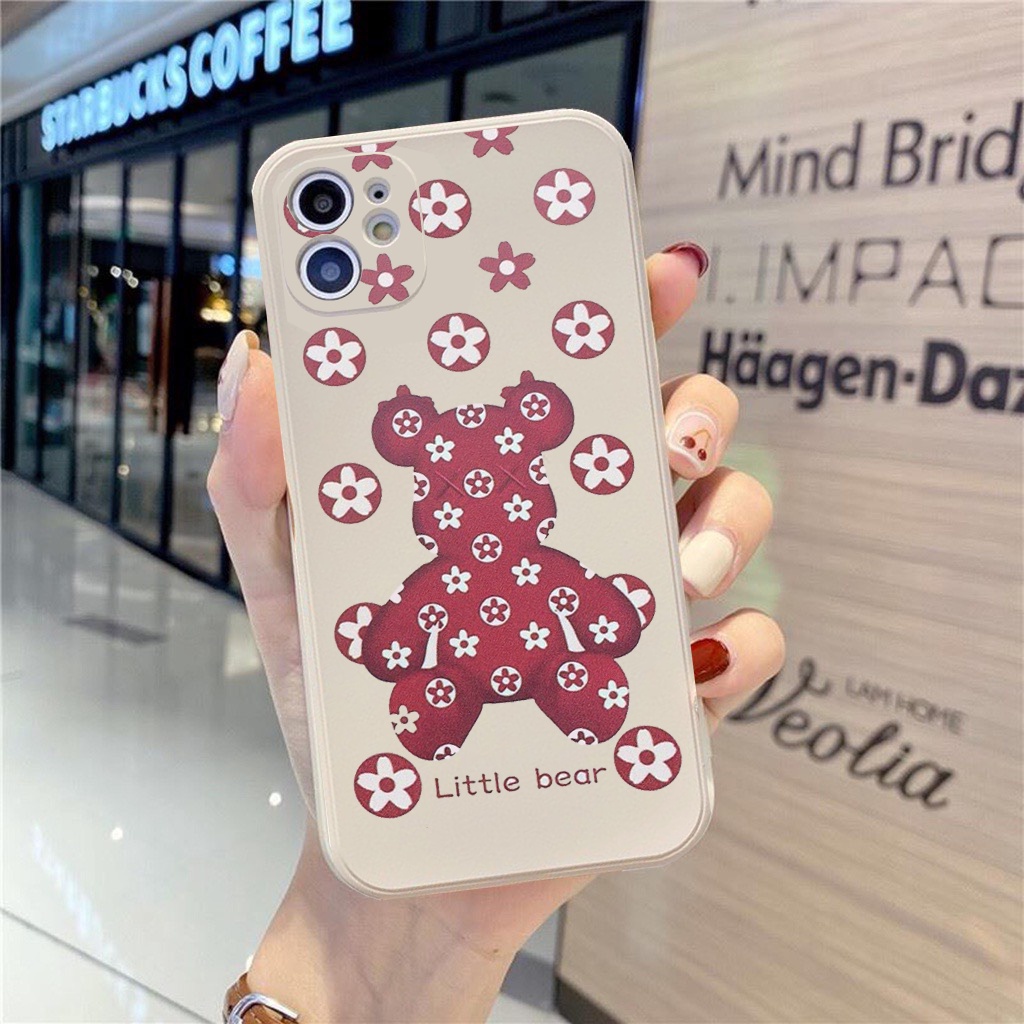 Ốp lưng BVC cạnh vuông giả 14 gấu đỏ 5 6 5s/6/6plus/6s/6splus/7/7plus/8/8plus/x/xr/xs/11/12/pro/promax/13/14Promax