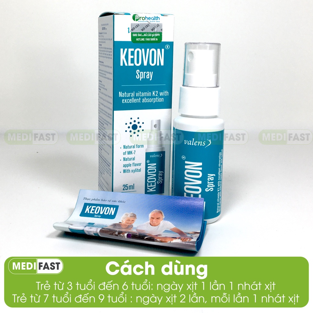 Keovon Spray, Vitamin K2 cho bé, kích thích phát triển chiều cao cho trẻ, ngăn loãng xương ở người già - Chai 25ml