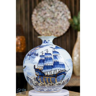 Bình gốm Bát Tràng, bình hút tài lộc vẽ vàng 24K, tích Thuận buồm xuôi gió