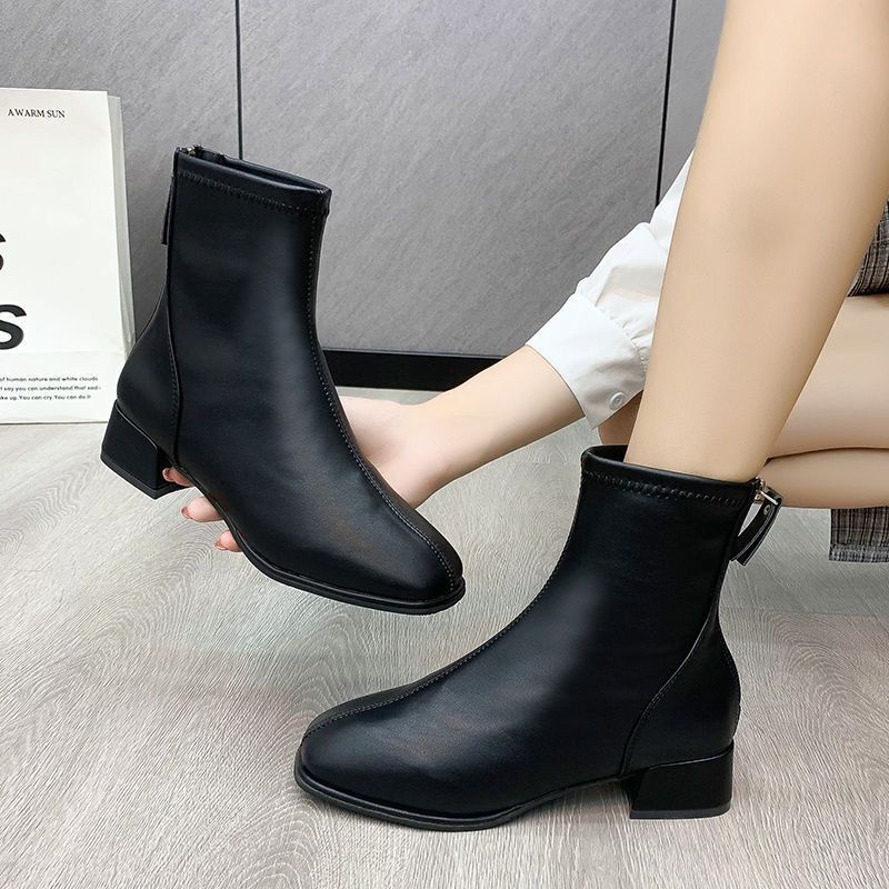 Giày Bốt Cao Gót Kiểu Kéo Khóa Plus Size 35-43