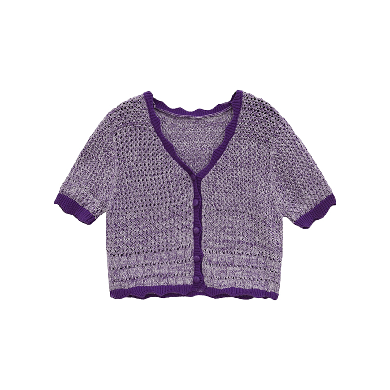 Áo Thun Dệt Kim Mỏng Dáng Ngắn Phối Bèo Xinh Xắn Cho Nữ