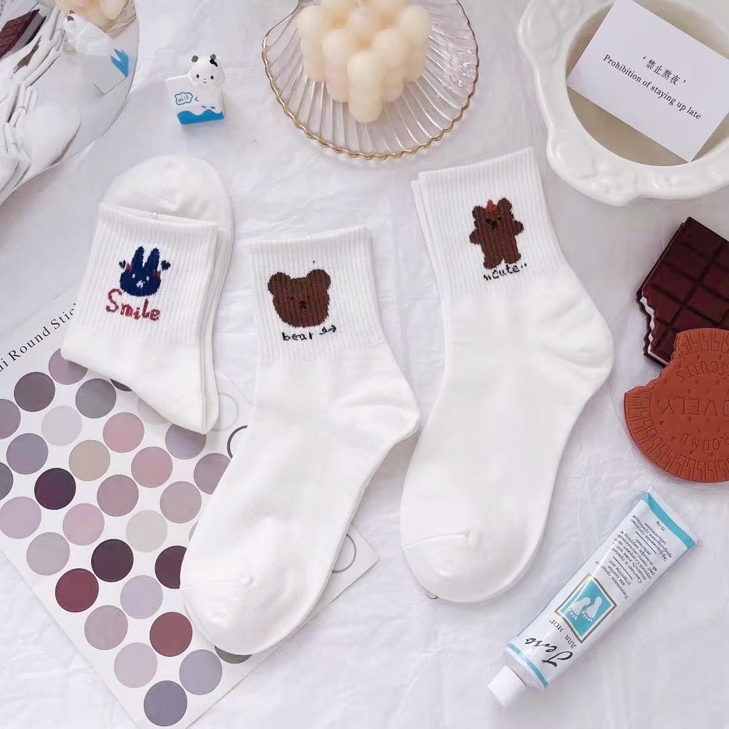 Vớ Tất Cổ Cao Gấu Trắng 6M Cotton Kháng Khuẩn Freesize Nam Nữ 36-42 MRSOCKS VC088