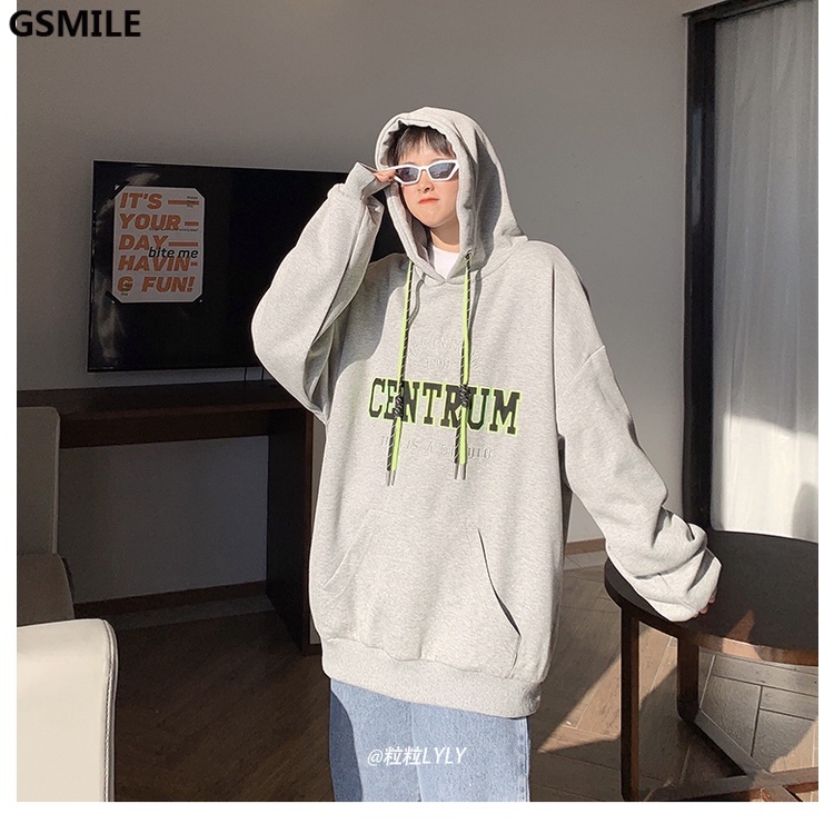 Áo Sweater  Mỏng Có Mũ Trùm Đầu Phong Cách Hàn Quốc Thời Trang Thêu Chữ Cái