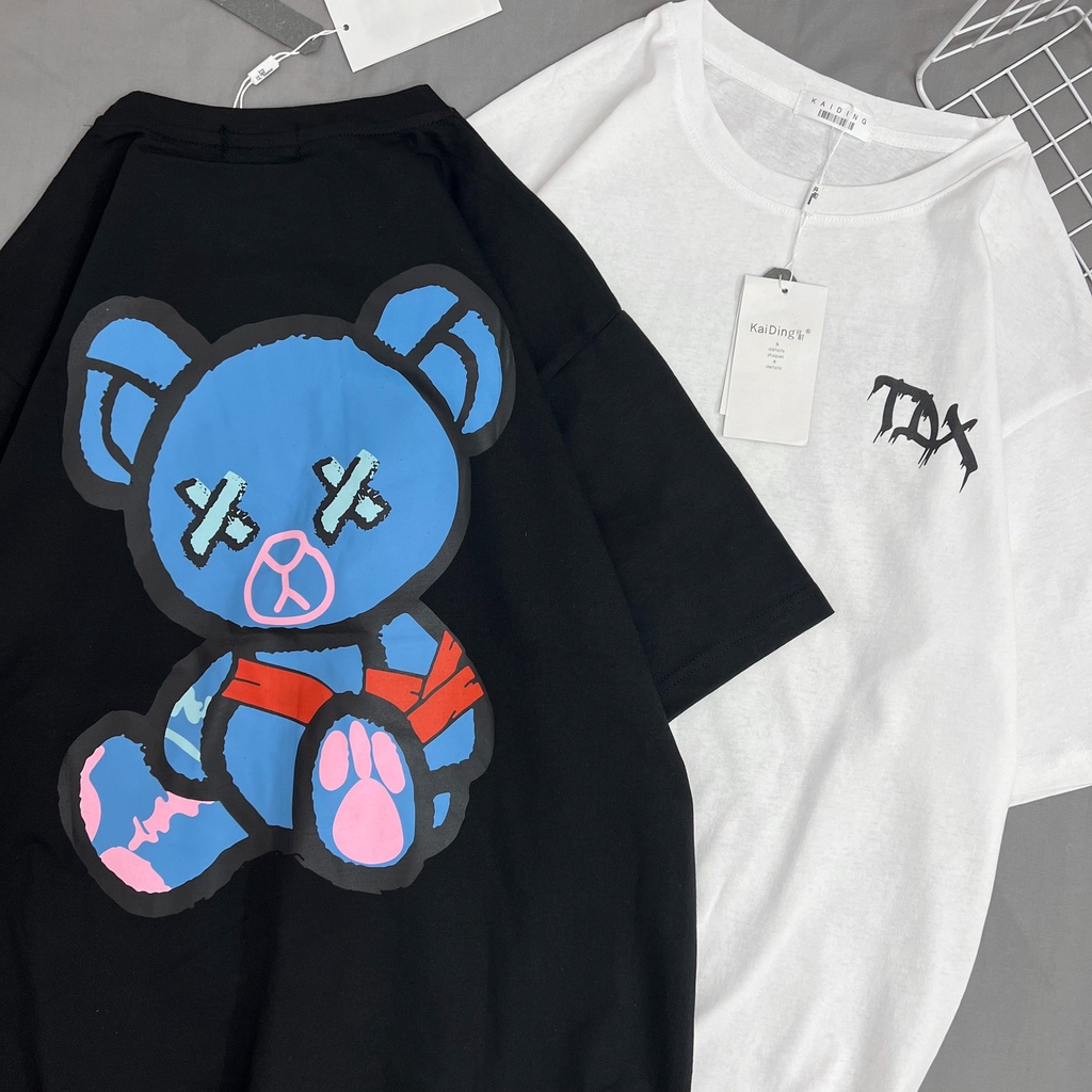 Áo thun cotton basic MEANSTORE tee cổ tròn tay lỡ sọc phối màu pull oversize unisex form rộng nam nữ - Gấu tdx
