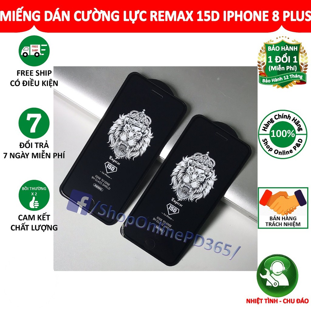 MIẾNG DÁN CƯỜNG LỰC REMAX 15D IPHONE 8Plus - MÀU ĐEN