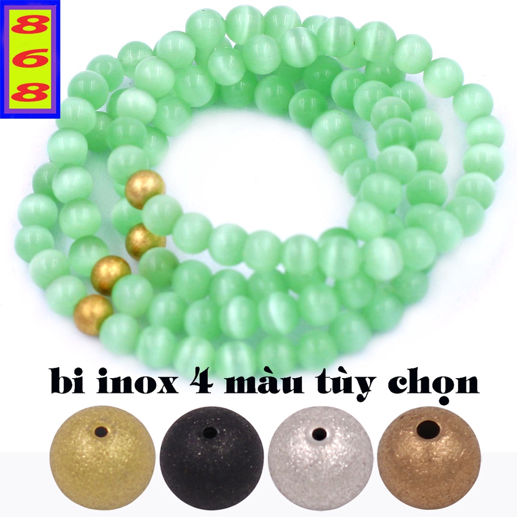 Bộ Tràng Hạt 108 Hạt Màu Xanh Lá 6 Ly, 8 Ly, 10 Ly Charm Bi Inox - Tràng Chuỗi Niệm Phật
