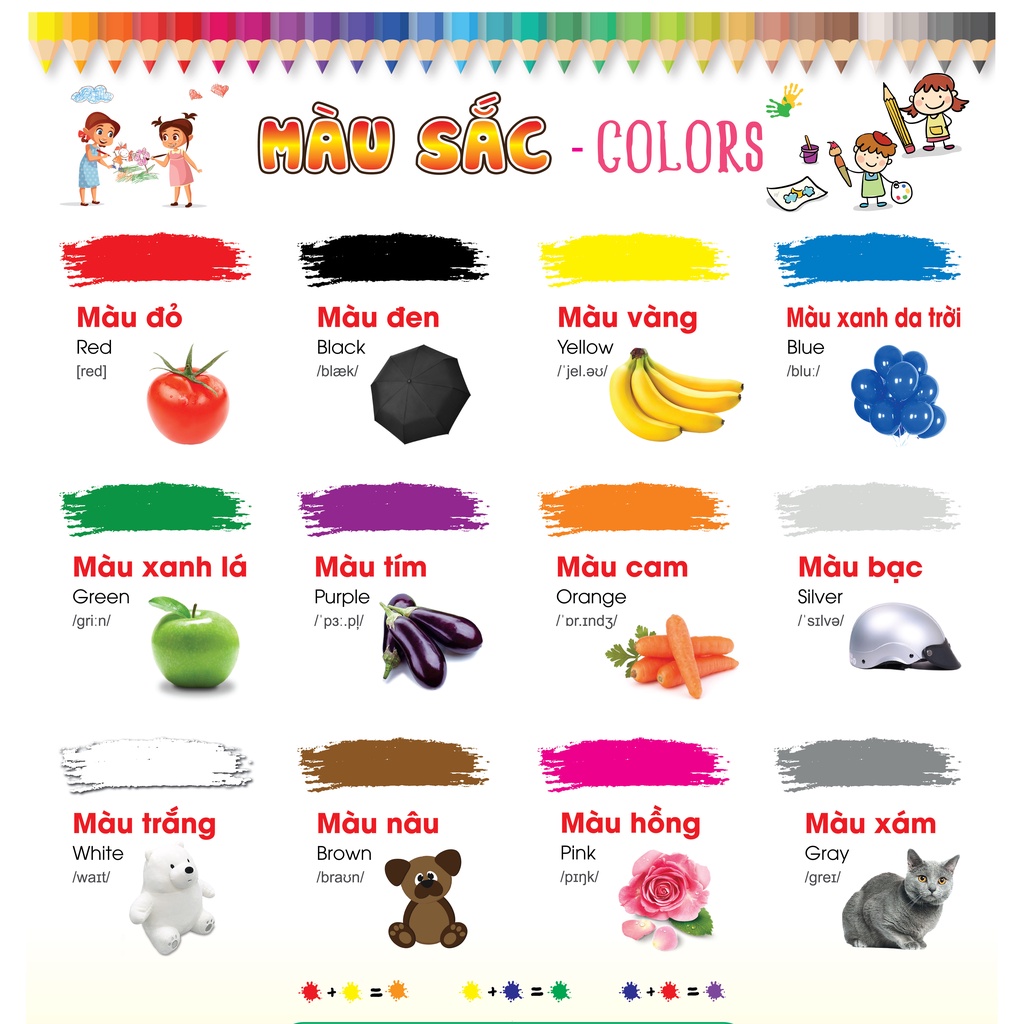 Bảng nhận biết màu sắc và hình khối (decal nhựa dán tường)