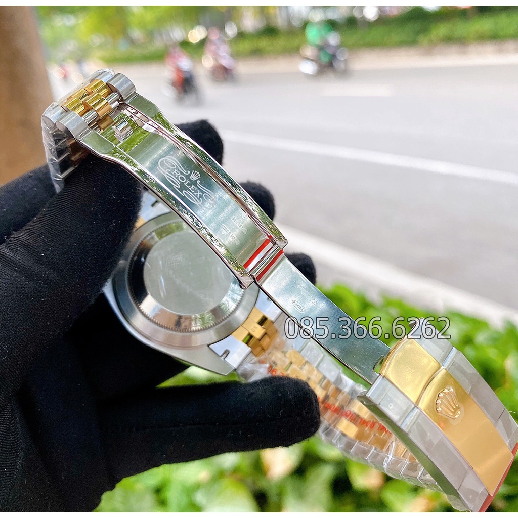 Đồng hồ nam Rolex cơ Automatic máy nhật mẫu Classic mặt vàng viền dá dây demi size 40-41mm