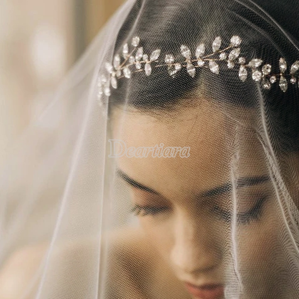 Băng Đô Cài Tóc Đính Đá Pha Lê Thiết Kế Đơn Giản Sang Trọng Cho Cô Dâu