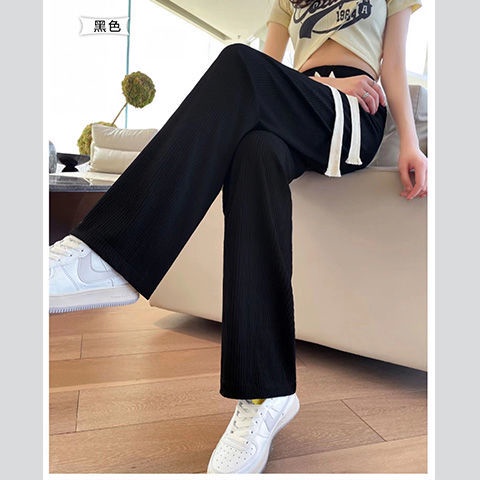 Jiashucheng Quần Dài Lưng Cao Ống Rộng Dáng Suông Vải Mỏng Phối Dây Rút Cá Tính Cho Nữ