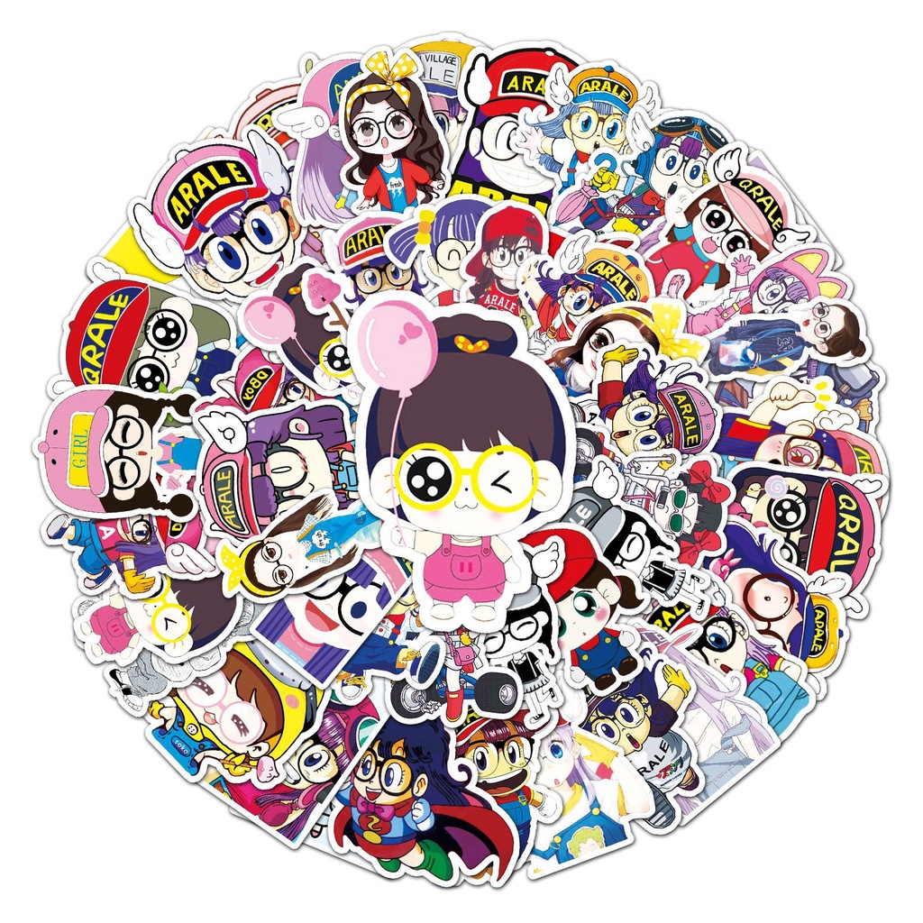 Set 50 Sticker hoạt hình Arale Trang Trí Chống Thấm Nước dán mũ bảo hiểm, vali, laptop, ván trượt 120