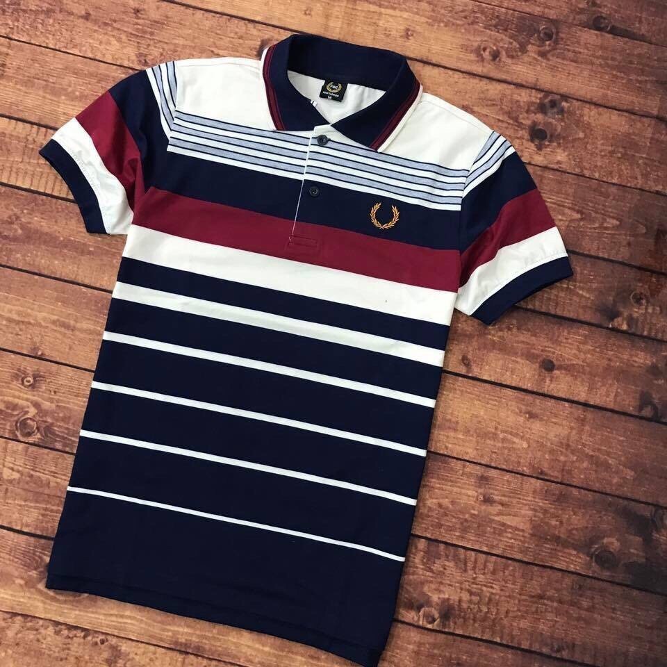 Áo thun nam có cổ logo bông lúa sọc ngang chất liệu thun cotton cao cấp - Thời trang nam Siibe