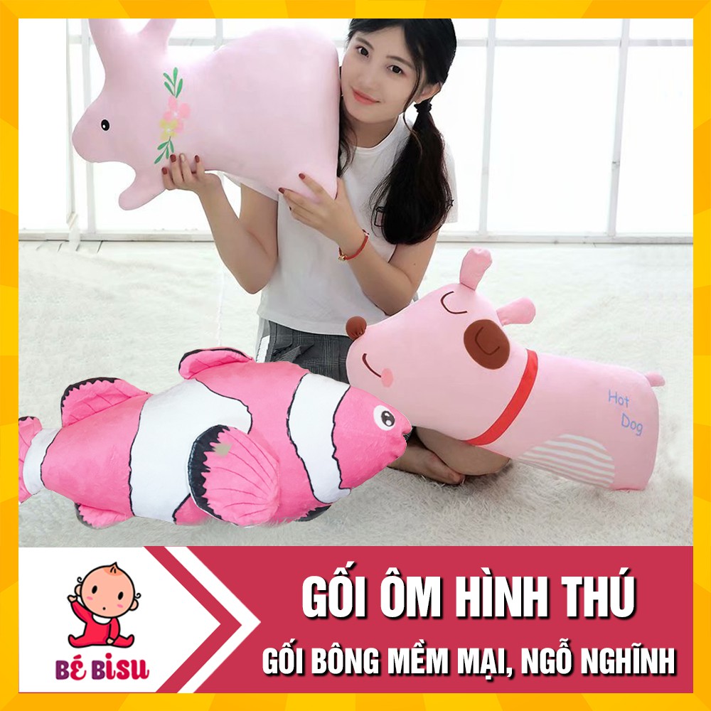 Gối ôm nhồi bông hình thú mềm mịn (52x20cm)