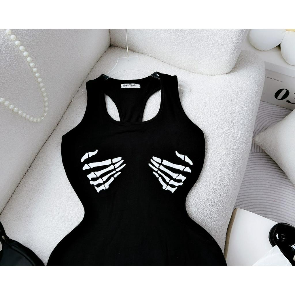 Đầm sát nách có mút in hình chất thun lạnh co giãn thích hợp mặc đi chơi đi dạo đi tiệc phù hợp mọi phong cách