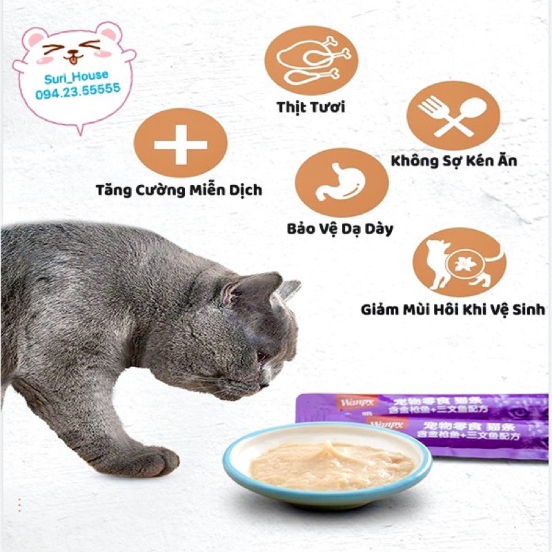 SÚP THƯỞNG CHO MÈO THÚ CƯNG Wanpy Cat Treats Gói 70g Gồm 5 thanh x 14g Bổ sung dinh dưỡng Tốt cho hệ tiêu hóa