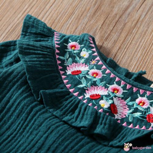 ღ♛ღBaby Girls Romper Vintage Flower Long Sleeve Embroidery Ruffle Romper Jumpsuit Outfit