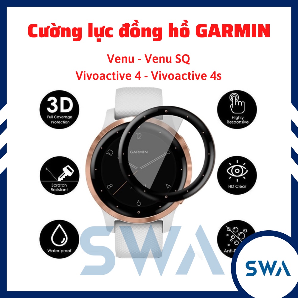 Cường lực 3D đồng hồ Garmin Venu 2 2s 2plus Venu SQ Vivoactive 4 4S loại dẻo 6H full màn hình, tặng kit vệ sinh SWASTORE
