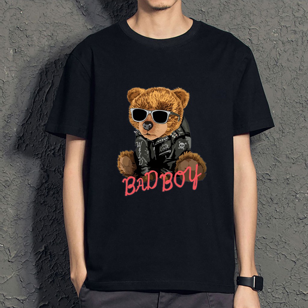 Áo thun unisex ngắn tay không cổ in hình Gấu BAD BOY - Bộ sưu tập áo phông nam thời trang cá tính | BigBuy360 - bigbuy360.vn