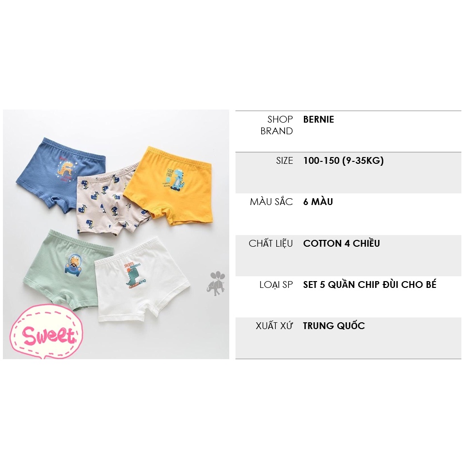 Quần chip cho bé-Set 5 quần chip đùi cho bé trai 9-35kg