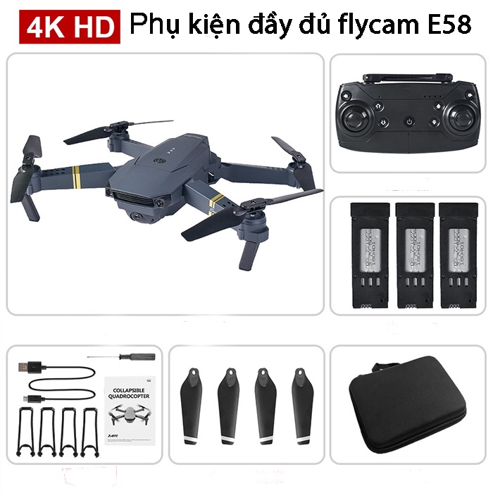 Top 1 Phân Khúc Giá Rẻ Máy Bay Điều Khiển Từ Xa, Có Camera, 4 Cánh - Flycam Mini E58, Trần Bay 200m, Time Bay 20P