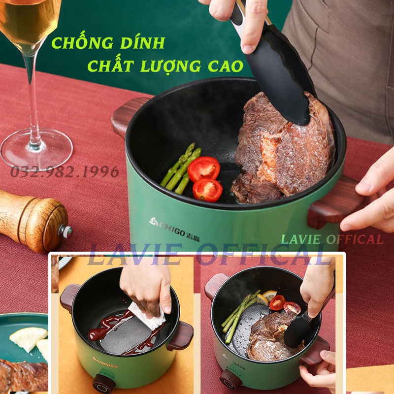 Nồi Điện Đa Năng Cao Cấp Có Tầng Hấp Nồi Lẩu Điện Mini Chống Dính 3 Trong 1 Nấu Mì, Lẩu Mini, Nấu Cháo, Hầm Canh,...