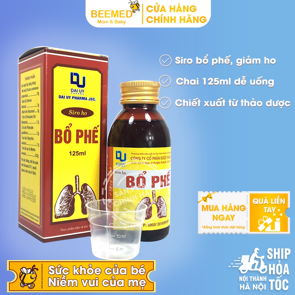 Siro giảm ho bổ phế Đ.Y - hỗ trợ giảm ho, khàn tiếng, ngứa cổ rát họng- chai 125ml từ thảo dược