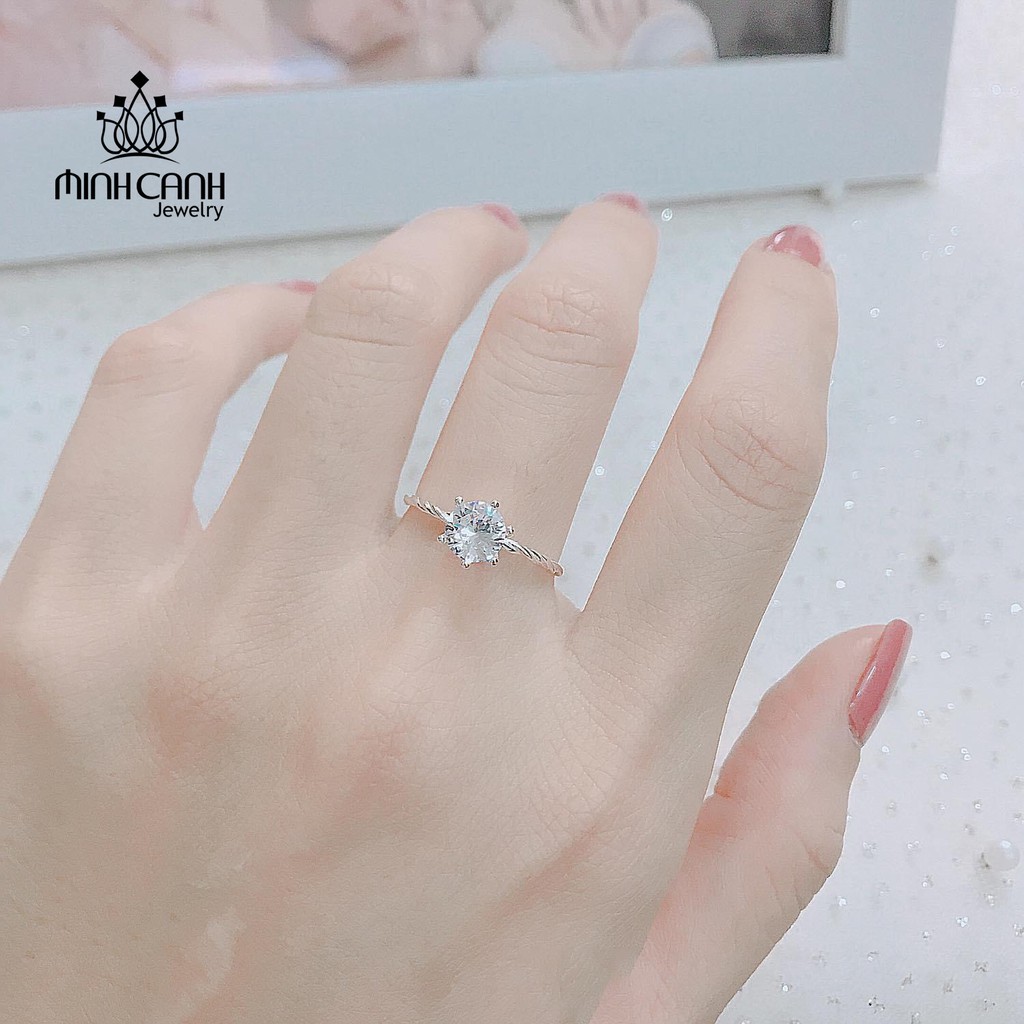 Nhẫn Bạc Nữ Minh Canh Jewelry Xoắn Đính Đá Tròn