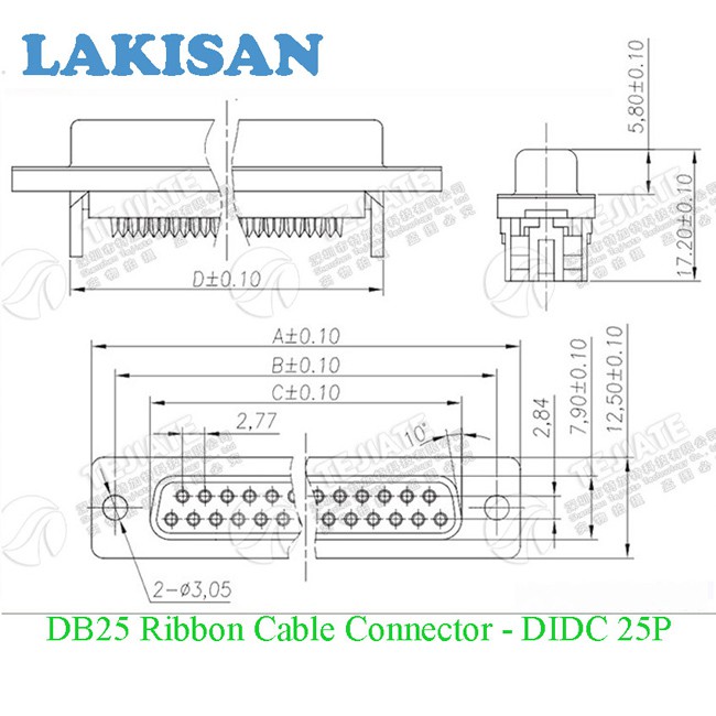 [1 CHIẾC] Đầu nối dây cáp IDE26| DB25 màu xanh - DIDC 25P - Bấm cáp bẹ 26P - Cổng COM 25 chân