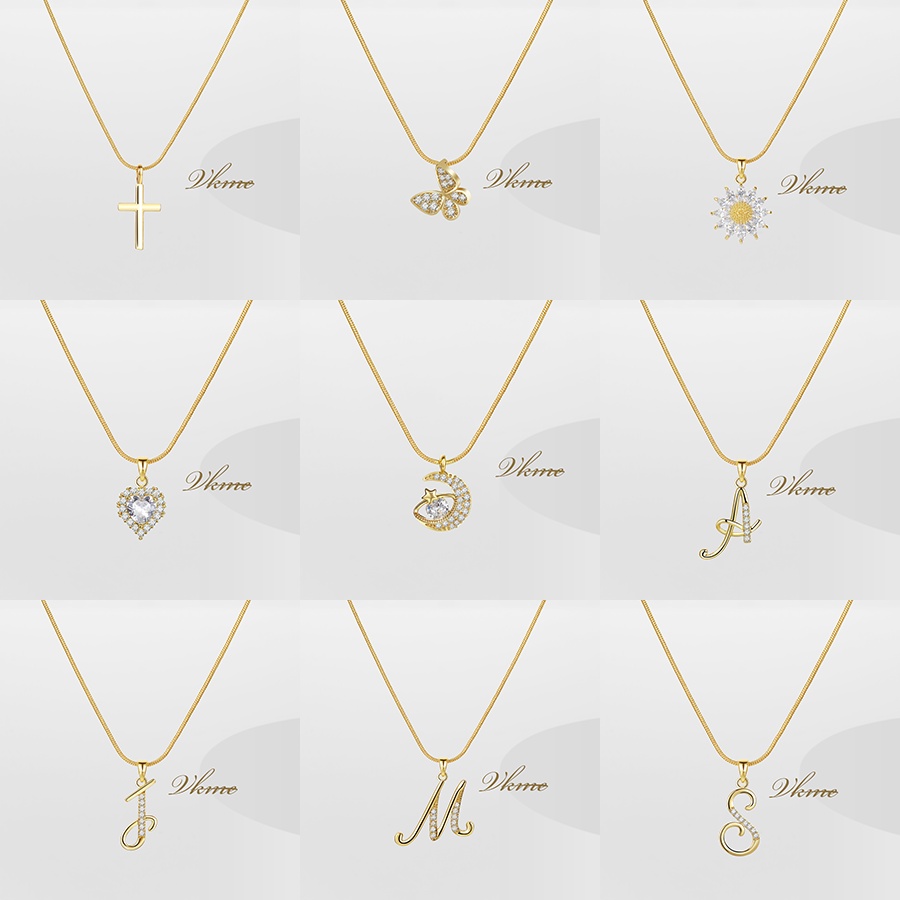 Vòng cổ Mạ Vàng 18k Mặt Hình Ngôi Sao / Mặt Trăng Đính Đá Zircon Không Phai Màu Phong Cách Hàn Quốc