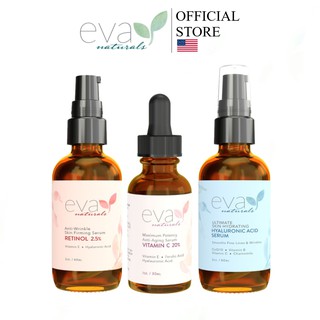 [COMBO] BỘ 3 Serum Chống Lão Hóa, Mờ Thâm và Nếp Nhăn Eva Naturals Vitamin C, Retinol, Hyaluronic Acid (HA)