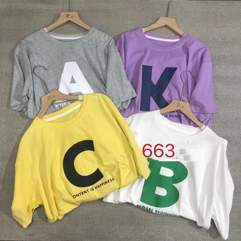 Áo thun nữ unisex tay lỡ form rộng cổ tròn đẹp in hình ABCK hàng Quảng Châu ANDOSA AT03