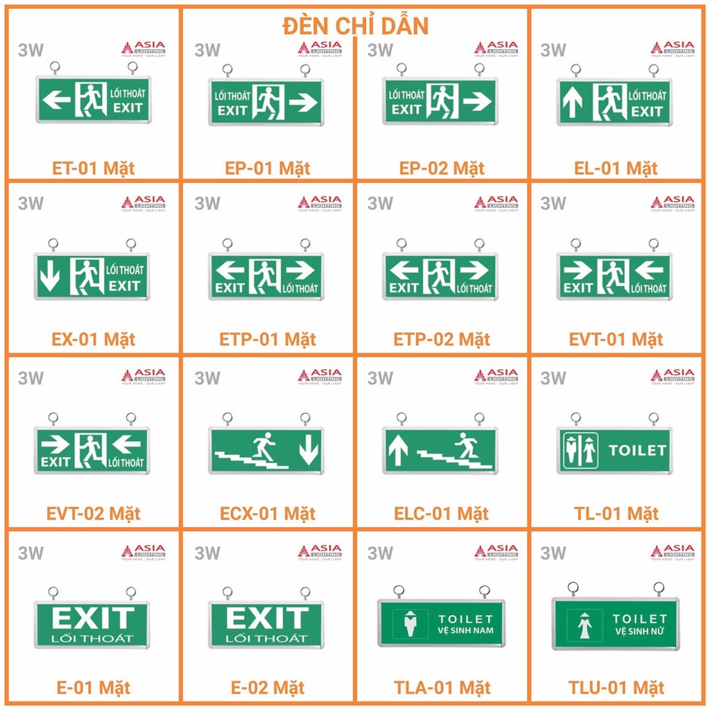 Đèn Chỉ Dẫn Exit TOILET 01 Mặt ASIA